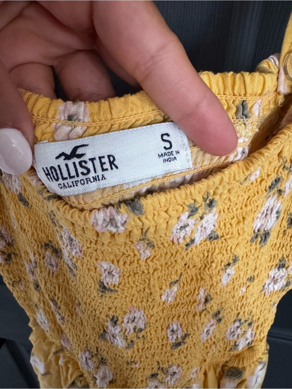Hollister Yellow Floral Smocked High-Low Sundress with Pockets - Size Small - Picture 6 of 7